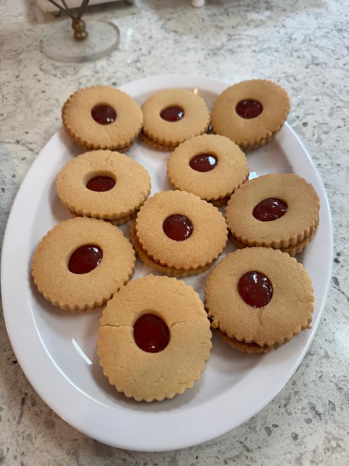 Jam-centered shortbread cookies